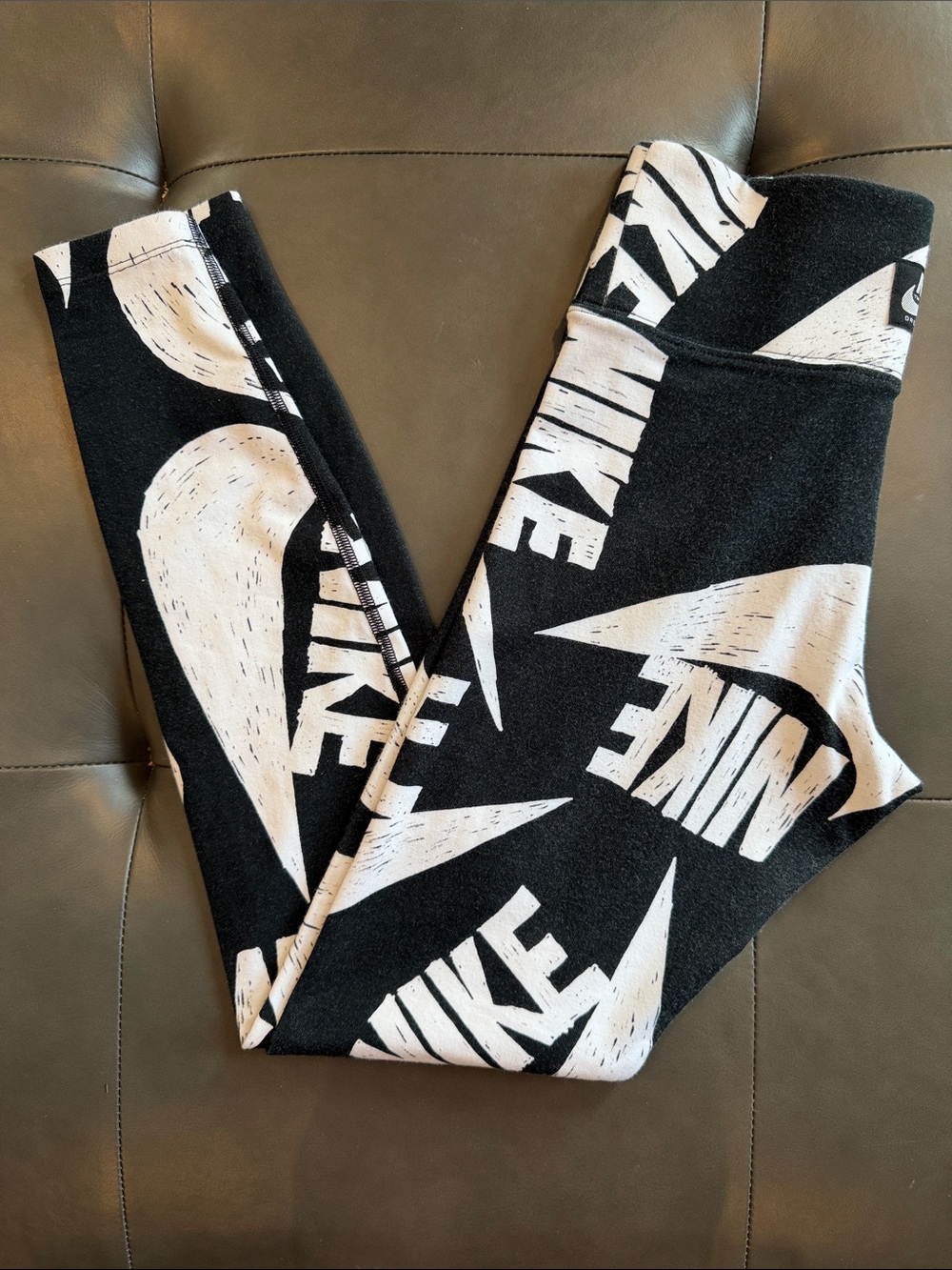 Nike Black and White Logo Print Kids Leggings